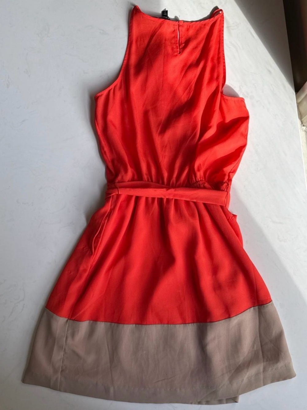 Express Red and Beige Colorblock Sleeveless Mini Dress